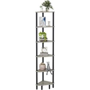 6 Tier Corner Shelf, 66.5'' Tall Standing Shelf, Narrow Display Shelf Stand, Modern Corner Bookshelf, Plant Stand, Corner Bookcase for Living Room, Bedroom, Bathroom, Oak LCS502Q