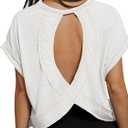 SOLY HUX Women's Plus Size Open Back Tops Criss Cross Cut Out Backless Tee Short Sleeve Summer T Shirt (White, XL)
