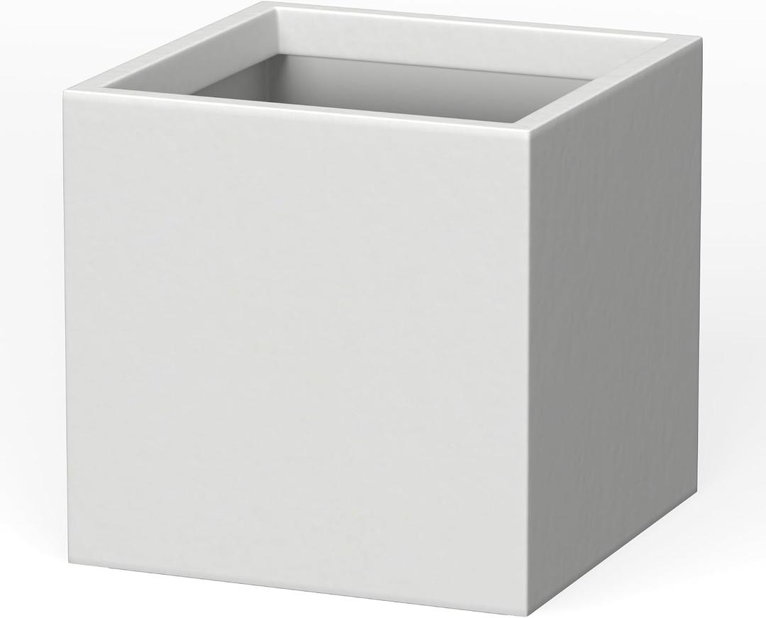Kante 10 Inch Square Concrete Planter for Outdoor Indoor Home Patio Garden, Large Plant Pot with Drainage Hole and Rubber Plug, Pure White