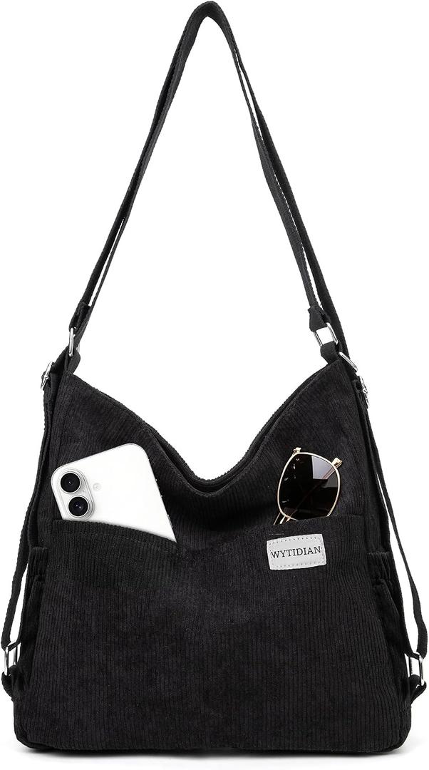 Corduroy Tote Backpack Crossbody Bag for Women, Convertible Shoulder Bags Designer Handbag for College, Work