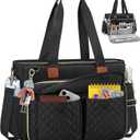 RAINSMORE Teacher Tote Bag for Women Work Bags 15.6 Inch Laptop Tote Bag with Large Cup Holder Nurse Bag Computer Handbag (Black)