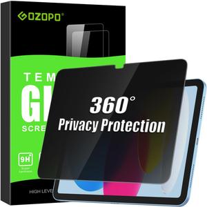 360 Privacy Screen Protector for iPad A16 11th /10th Generation 10.9" (2025/2022) - Tempered Glass, Anti-Spy Private Filter, Bubble-Free, Face ID & Apple Pencil Compatible