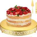 Wenqik 16 Inch Gold Cake Stand Set Metal Round Cupcake Dessert Stand with Cake Cutting, Spatula Wedding Cupcake Pastry Display Candy Holder Display for Wedding Party Birthday Baby Shower(Classic)
