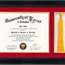 GMFrames 8.5x11 Diploma Frame with Tassel Holder, Solid Wood & Tempered Glass, Red over Gold Mat, Black Finish with Intricate Black Rope Detail, 11x17 for 8.5x11 with Tassel