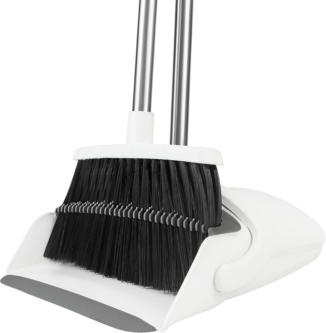 Broom and Dustpan Set, Broom with Dustpan Combo Set for Home 52-in Long Adjustable Handle Dustpan Teeth to Clean Hair for Home Office Kitchen Lobby (Small, Small-white and Grey)