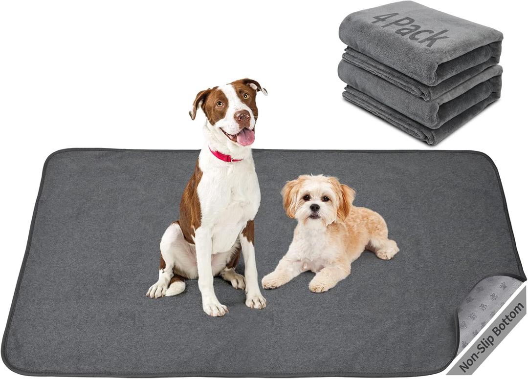 Reusable Pee Pads for Dogs, 24x48 4 Pack Washable Puppy Pads, Absorb Dog Mats Non-Slip Puppy Training Pads for Whelping, Potty, Training, Playpen, Crate (24"x48"-4PACK)