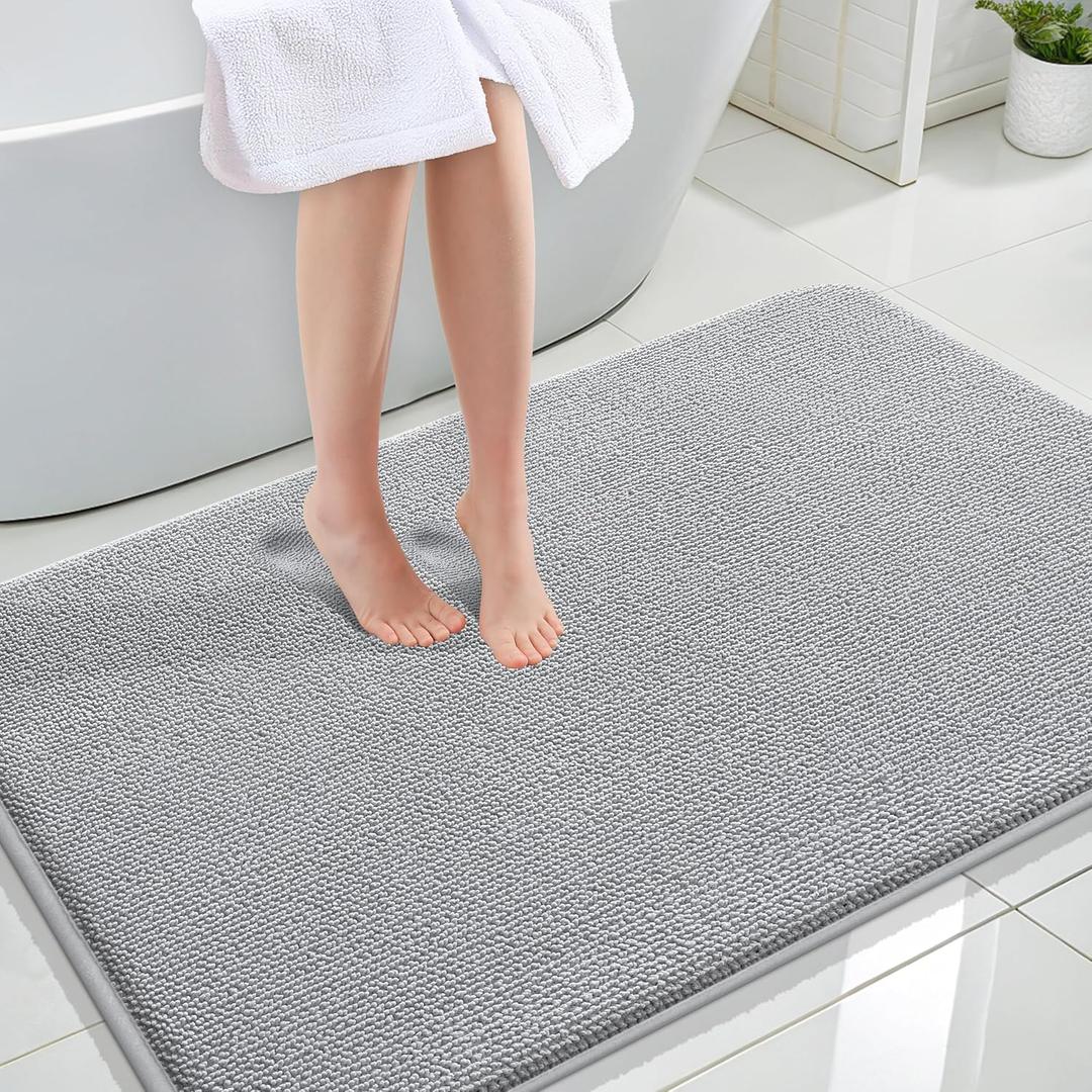 OLANLY Thick Memory Foam Bath Mat Rug 47x32, Extra Soft Absorbent Bathroom Rug, Quick Dry Bath Mats, Non-Slip, Machine Washable Carpet for Bathroom, Tub and Shower, Home Decor Accessories, Light Grey