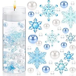 106 Pieces Christmas Vase Filler Pearl for Vase Filler Pearls for Vases Candyland Pearls Water Gels Beads Candles Centerpiece for Christmas Home Table Party Decor(Snowflake Style)