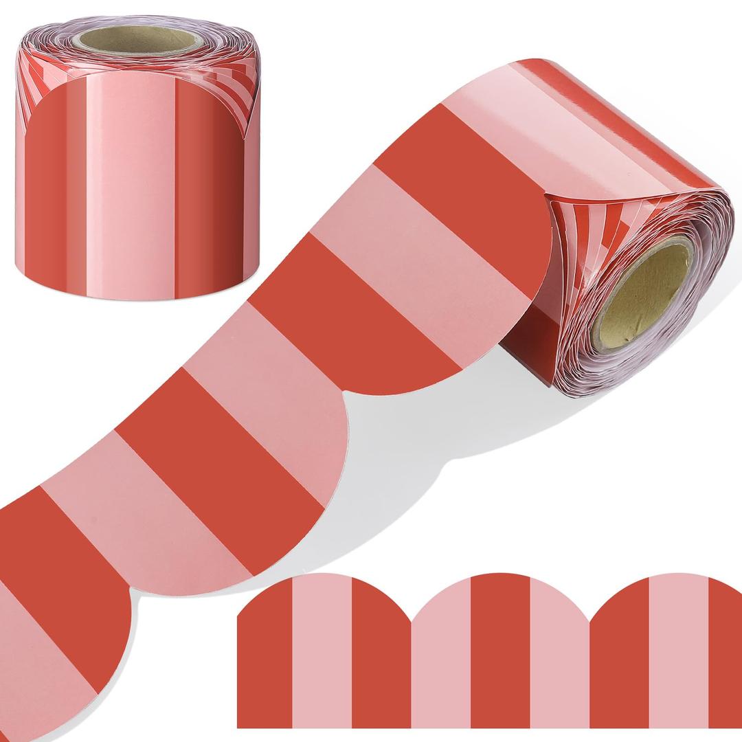 Zonon 65 ft Red Stripe Bulletin Board Border Retro Red Pink Classroom Decor