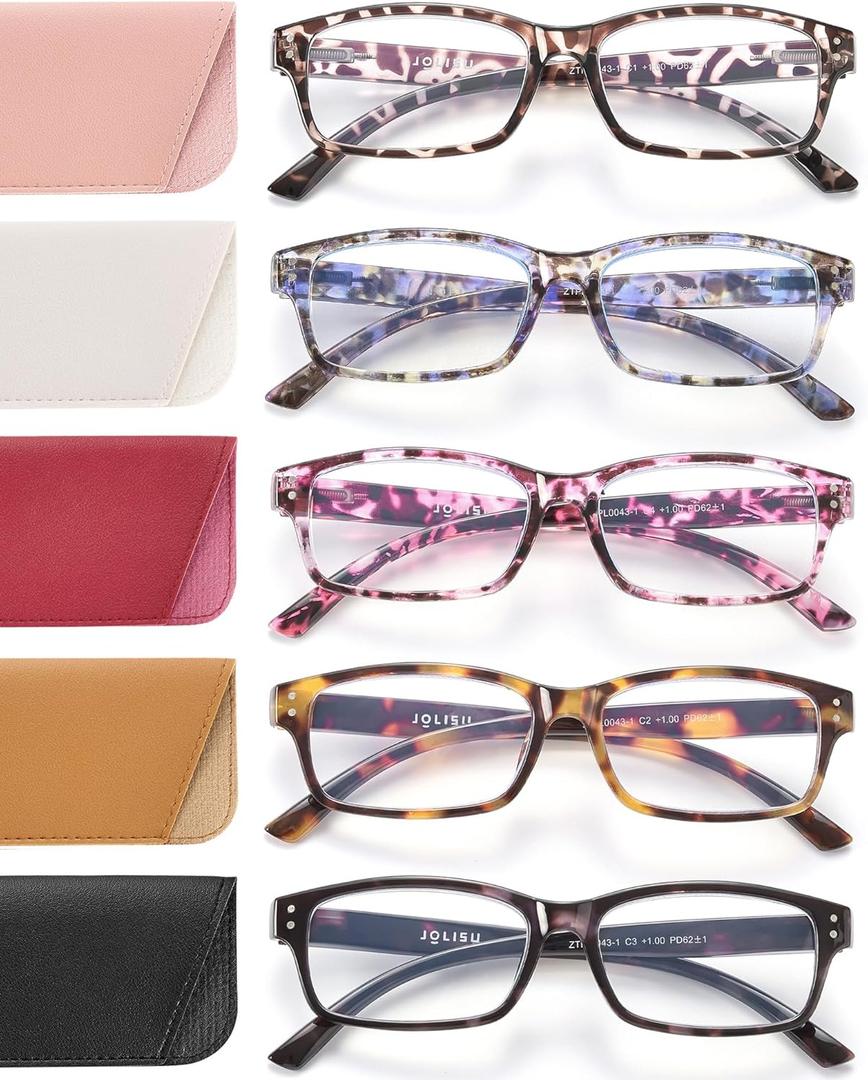 Reading Glasses for Women Men - 5 Pack Ladies Stylish Readers Computer Eyeglasses W/Spring Hinge - Blue Light Blocking Glasses Anti Eyestrain 1.50