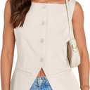 UEU Womens Vest Top 4 Button Sleeveless Boat Neck Fully Lined 2025 Trendy Dressy Business Work Blazer Suit Waistcoat (Large, White)