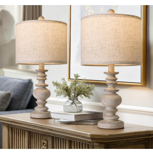 BOBOMOMO Tradition 20" Rustic Table Lamp Set of 2 for Living Room Bedroom Bedside Desk Lamps Bedroom Nightstand Vintage Lamps Linen（Suitable for Decorating Small Areas）