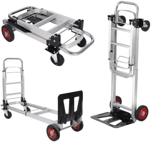 2-in-1 Convertible Hand Truck, 400 LBS Platform Dolly with 4 Wheels | Heavy duty cart with telescoping handle and 4 wheels Portable folding trolley for moving, warehouse, supermarket, home use