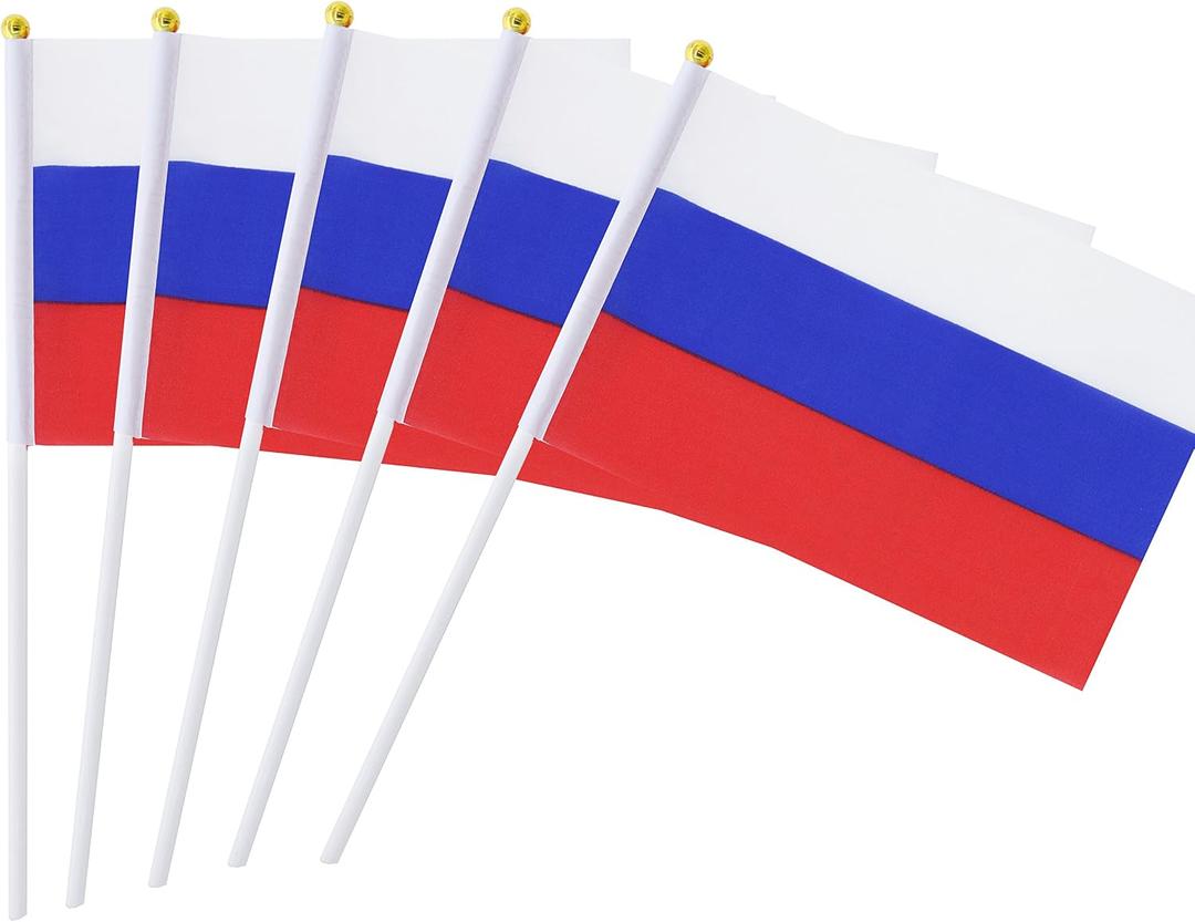 Kind Girl 25 Pack Hand Held Small Mini Flag Russia Flag Russian Stick Flag Round Top National Country Flags,Party Decorations Supplies for Parades,World Cup,Festival Events,International Festival
