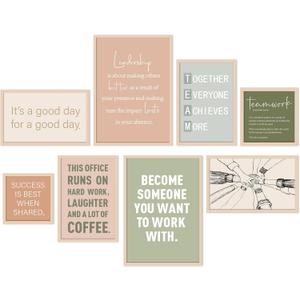 Faccito 8 Set Office Wall Decor Teamwork Motivational Decoration for Office Inspirational Teamwork Wooden Framed Art Decor Large Inspiring Positive Quotes Decoration for Home Work Classroom Cubicle