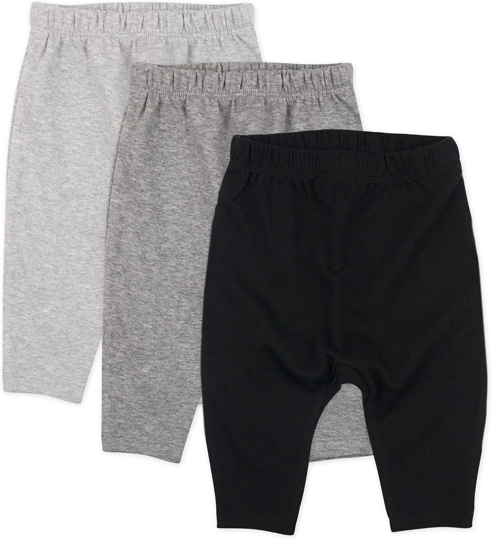 HonestBaby Unisex-Baby Multipack Harem Pants Roomy Fit Pull on Bottoms 100% Organic Cotton for Baby Boys, Girls (3-pack Gray Ombre)