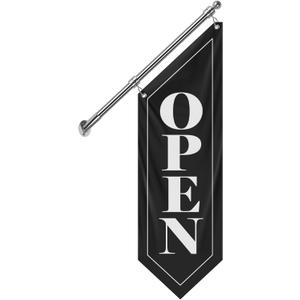 Double-Sided Open Flag with Pole Kit, 12"x35" Vertical Storefront Open Sign with Wall Mounted Hanging, Outdoor Vintage Open Banner for Shop, Cafe, Restaurant, Retail Store, Farm Stand Business