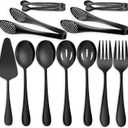 IAXSEE 11 PCS Serving Utensils, Large Stainless Steel Spoons Forks Tongs, Pie Server, Great for Hostess Buffet Catering Banquet Party, Black