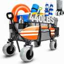 Beach Wagon with Extended Tailgate, 9" Big Sand-Proof Wheels, Heavy Duty 440lbs Folding Wagon Cart, 41" Utility Wagon with Side Bag, Adjustable Handle for Sand, Outdoor