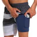 SILKWORLD Mens Swim Trunks Quick Dry Compression Liner 2 in 1 Shorts Men Swimsuit (X-Large, Stripe (Black & Gray Gradient)#01)