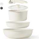 CAROTE Pots and Pans Set Non Stick, Pack of 5 Cookware Sets, Dishwasher/Oven/Fridge Safe, Kitchen Set, Space Saving Pots Set, Nonstick Set with Versatile Detachable Handle, Induction RV Set, White