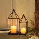 DECORKEY Luxury Lantern Decorative Outdoor&Indoor, Set of 2 (18’’&14’’) Black Metal Lanterns Decor, Vintage Hanging Candle Holder for Home Porch Wedding Centerpiece, Halloween Christmas Decorations
