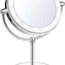 KDKD Lighted Makeup Mirror 1X 7X Magnification Double Sided Round Shape with Base Touch Button, Cordless and Rechargeable (Abs+chrome)
