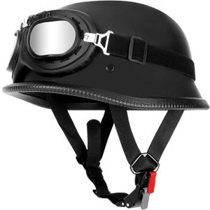 German Style Motorcycle Helmet Vintage Half Shell Helmet for Adult Men Women DOT / FMVSS 218 Approved Retro Helmet with Goggles