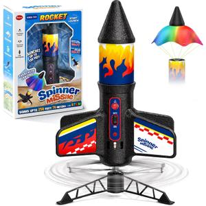 Rocket Launcher for Kids, Electric Flying Rocket Toy Launches Up to 250FT with Parachute Landing & LED Light, Rechargeable Outdoor STEM Toy for Backyard Play for Boys & Girls