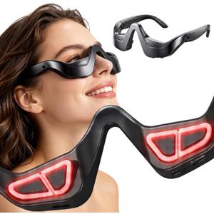 Under Eye Red Light Therapy, 4 Modes Red Light Under Eye Therapy Glasses Microcurrent Eye Massager, for Eye Bags Dark Circles Puffiness Wrinkles Fine Lines, Black