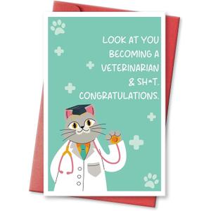 Funny Veterinarian Graduation Card for Men Women, Rude Congratulations Card for Vet School Graduates, Look at You Becoming a Veterinarian