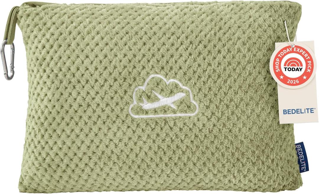 BEDELITE Travel Blanket with Bag, Ultra-Soft Jacquard Fleece Blanket with Luggage Sleeve & Backpack Clip, Airplane Blanket Travel Essentials, Lite Green, One Size