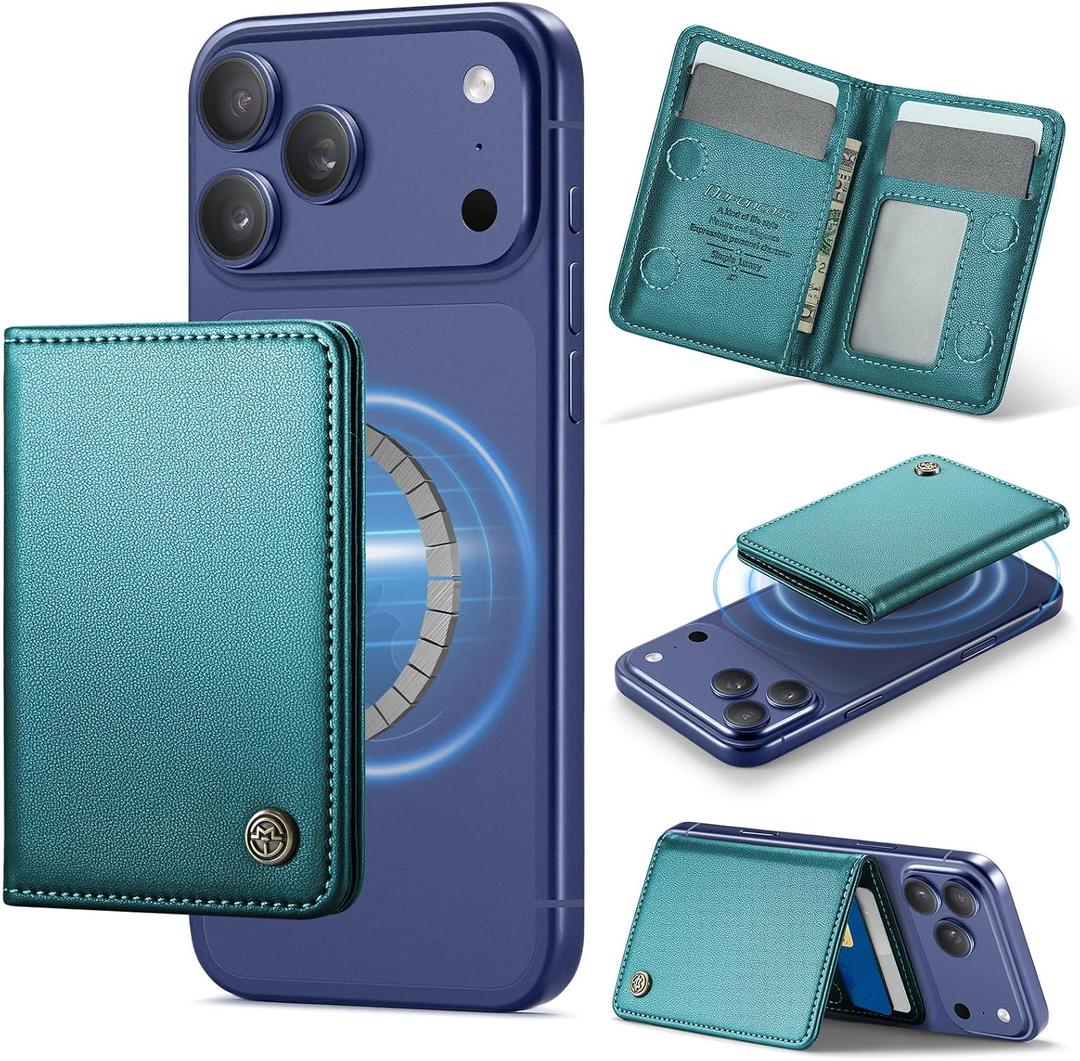 Defencase for Magsafe Wallet Magnetic Card Holder RFID Blocking, PU Leather Minimalist Phone Wallet for MagSafe Phones and Cases for iPhone 17/16/ 15/14/ 13/12/ Pro/Max/Plus/Air, Blue Green