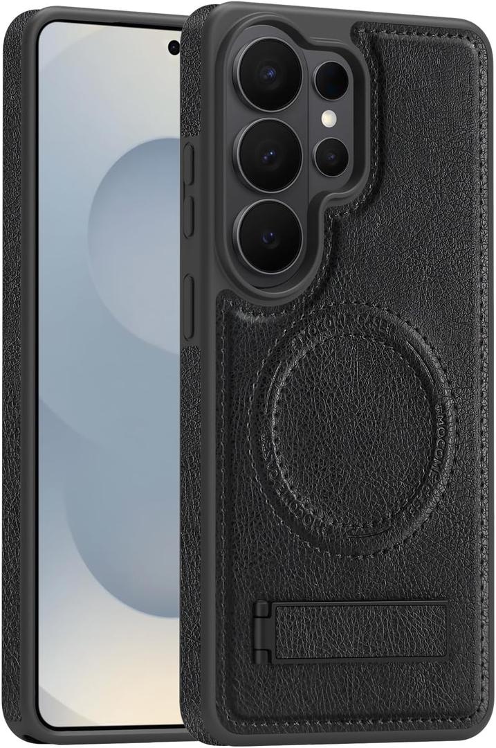 Lunivop Compatible with Samsung Galaxy S26 Ultra Case PU Leather [Compatible with Magsafe Wireless Charging] Magnetic Cover Stand Funda Rugged Best Phone Case Black for S26 Ultra 6.9 inch