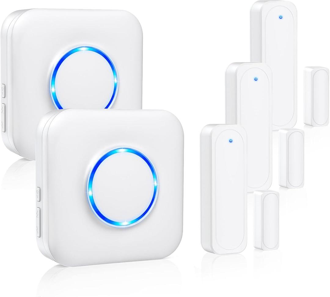 Door Chime, Satisure Door Sensor Chime When Door Opens, Door Entry Alarm for Business/Home/Office/Store with 600 FT Range 58 Chimes 5 Volume Levels LED Indicator (2 Receivers & 3 Sensors) (White)