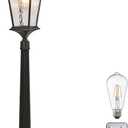 47.3 Inch Black Solar Lamp Posts Outdoor Waterproof Aluminum Solar Pole Lights with Water Ripple Glass Dusk to Dawn Outdoor Post Lights Hard Wired Include Remote Control and LED Bulb