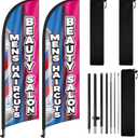8Ft Barber Shop Feather Flag with Pole Kit 2-Pack, Mens Haircut Beauty Salon Sign Flag Banner, Hair Salon Barber Pole Design for Walk-In Traffic