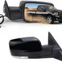 Right Passenger Side Door Mirror Compatible With 2013-2018 Ram 1500 2500 3500 With Power Folding Power Glass Heated Turn Signal Puddle Lights Black Replace#68096196AF (9+2Pins)