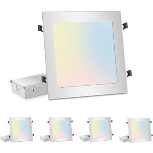 LZHOME 4-Packs 11 inch Square Recessed Light: 3 Color Temperature Selectable & Dimmable Lamp, 2200 Lumens Ultra Thin Led Canless Downlight Lighting with Junction Box, 26W Eqv 230W