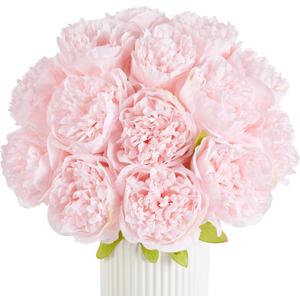 SITUMEIZI 10PCS Artificial Peony Flowers, Real Touch Fake Silk Bouquet with Stems for Home Mothers Day Wedding Party Centerpieces Table Decoration Indoor(Light Pink)