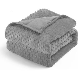 Wemore Minky Dot Weighted Blanket for Adults Queen Size 15 lbs, Soft Cozy Heavy Blanket for Stress Relief and Sleep Promotion, Breathable Blanket for All-Season with Glass Beads, Grey 60 x 80 inches (60" x 80" 15lbs)