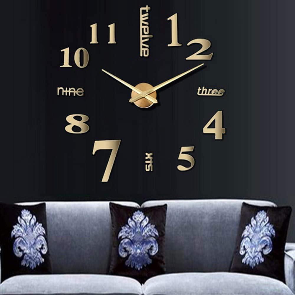 DIY Wall Clock Modern Large 3D Wall Clock Mirror Stickers Home Office Decor,Gold