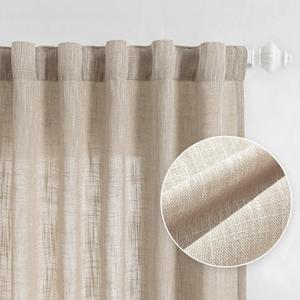 MYSKY HOME Living Room Curtains for Windows, Linen Look Texture Semi Sheers Boho Drapes Extra Long Floor Length Curtain Panels Soft Cotton Fabric, 50 x 108 Inch, Light Oatmeal, 2 PCs (Taupe)