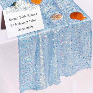 Blue Sequin Table Runner, 10 Ft 1 Pack, Perfect for 6 - 9 Ft Tables, Iridescent Table Runner 120" x 17" 1 Pack for Wedding Baby Shower Birthday Decorations