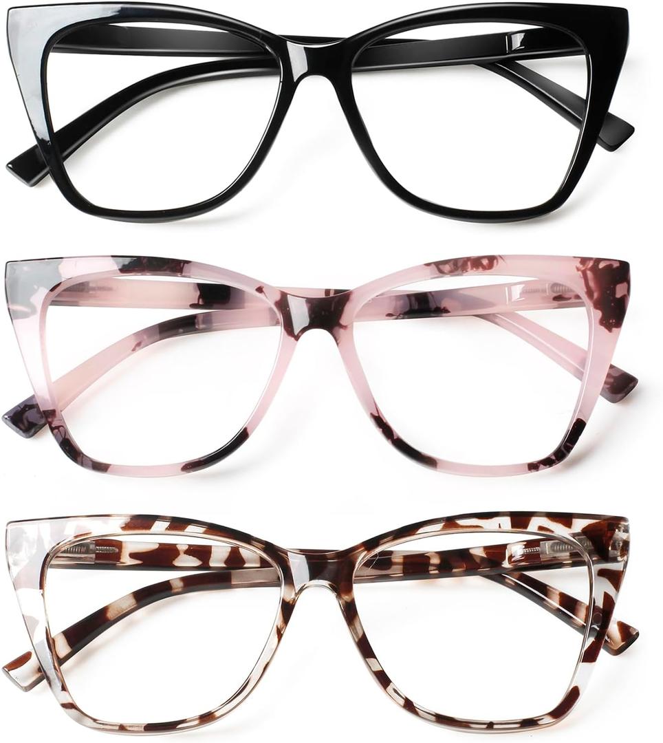 ZOECENT Oversized Reading Glasses for Women Stylish Cat Eye Glasses Blue Light Blocking Computer Readers with Spring Hinge (Mix Color, 1.75, x)
