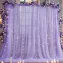 10x10ft Purple Tulle Backdrop Curtain with Lights String for Parites, Sheer Photo Backdrop Curtains for Wedding Baby Shower Birthday Party Photo Shoot Decorations (10ft x 10ft(2 Panels 5*10ft))