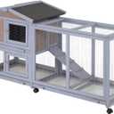 BestPet Rabbit Cage Wooden Rabbit Hutch Two Layers Chicken Coop Outdoor Indoor Guinea Pig Cage Bunny Cage Waterproof Roof Bunny Hutch with Casters and Tray, 59"L x 23"W x 33"H