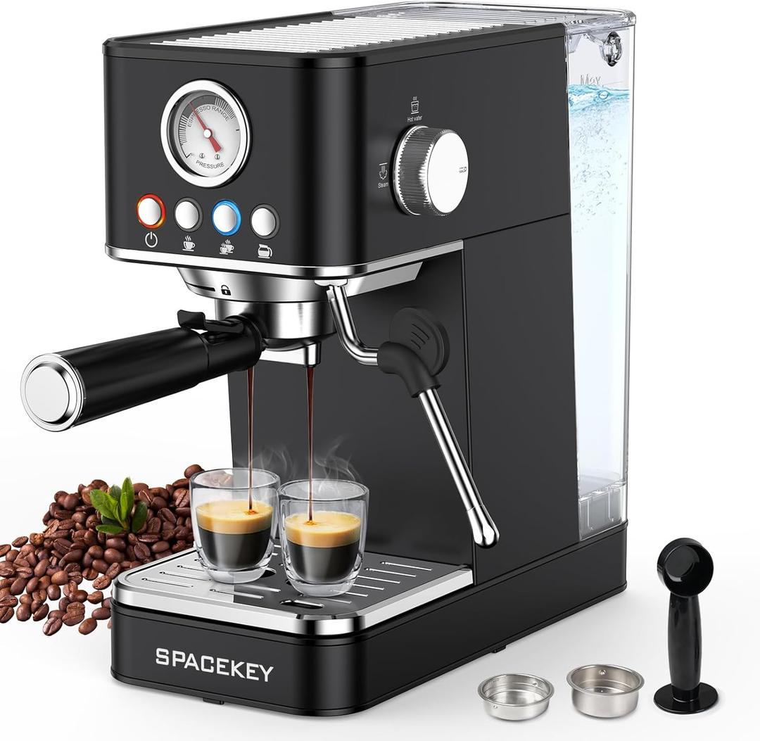 Spacekey Espresso Machine with Milk Frother, 20 Bar Professional Espresso Maker Semi-Automatic Espresso Coffee Machines for Home, Cappuccino, Latte Maker with 58oz Removable Water Tank, Black