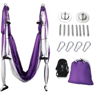 ZELUS Aerial Yoga Swing Sling Strong Yoga Hammock Kit Set Trapeze Inversion Equipment Include 2 Extensions Straps and Ceiling Mounting Kit (Purple and White)
