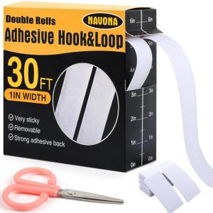 Navona 30Ft x 1 Inch Hook and Loop Strips with Adhesive 2 Rolls Heavy Duty Hook and Loop Tape with Backing for Home, Office, School, and Crafting Projects, White